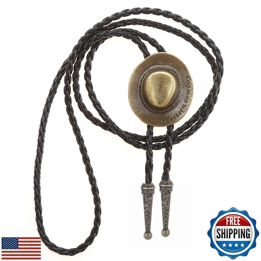 Western Vintage Bolo Tie Leather Necktie Cowboy Hat New
